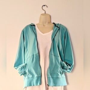 Seafoam Green Women's sport hooded zipper up sweatshirt - Size L